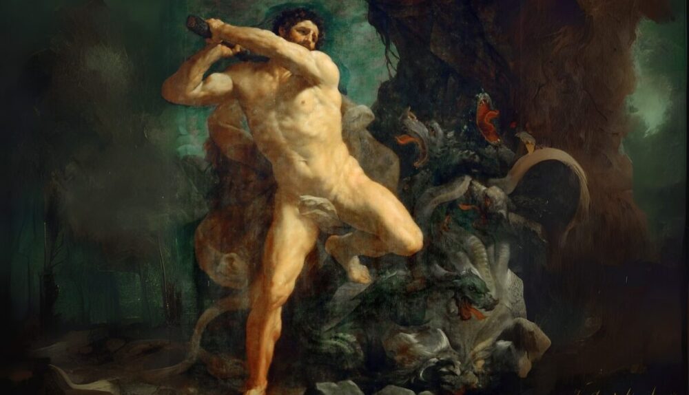 A painting by the Italian Baroque artist Guido Reni depicts the Green and Roman demigod Hercules slaying the Hydra of Lerna. This painting was completed circe 1620 and is located at the Louvre, Paris.